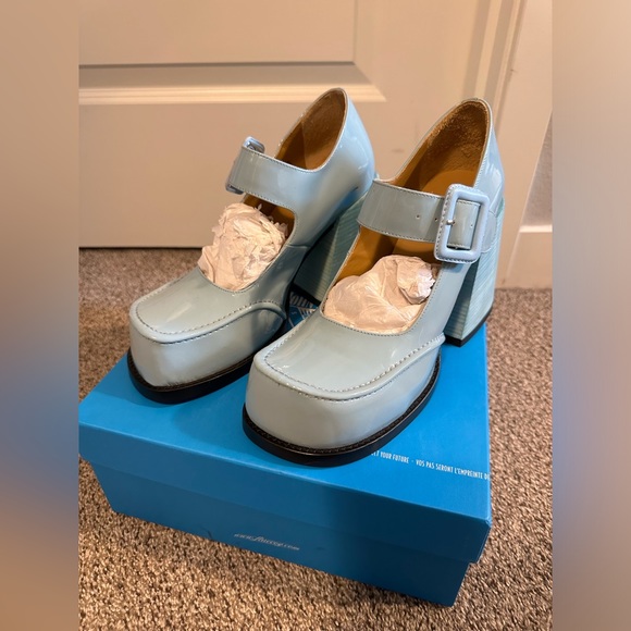 John Fluevog Laurie Platform Marie Jane in Blue - Picture 2 of 9